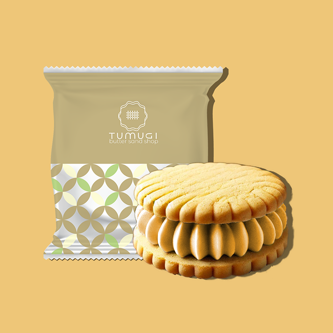 きなこのバターサンドと薄茶色のパッケージ