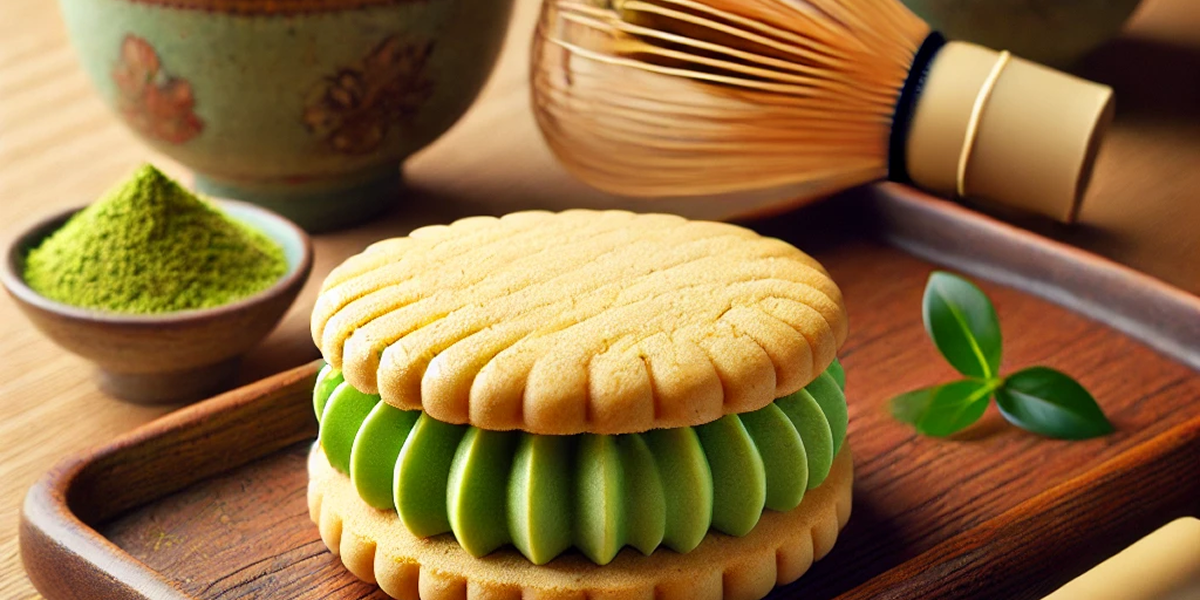 抹茶のバターサンドとプレーンバターサンドとティーポット